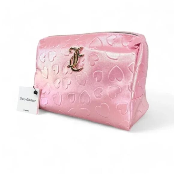 Juicy Couture Cosmetic Makeup Bag Toiletry Travel Pink Pressed Hearts Valentines - Picture 1 of 9